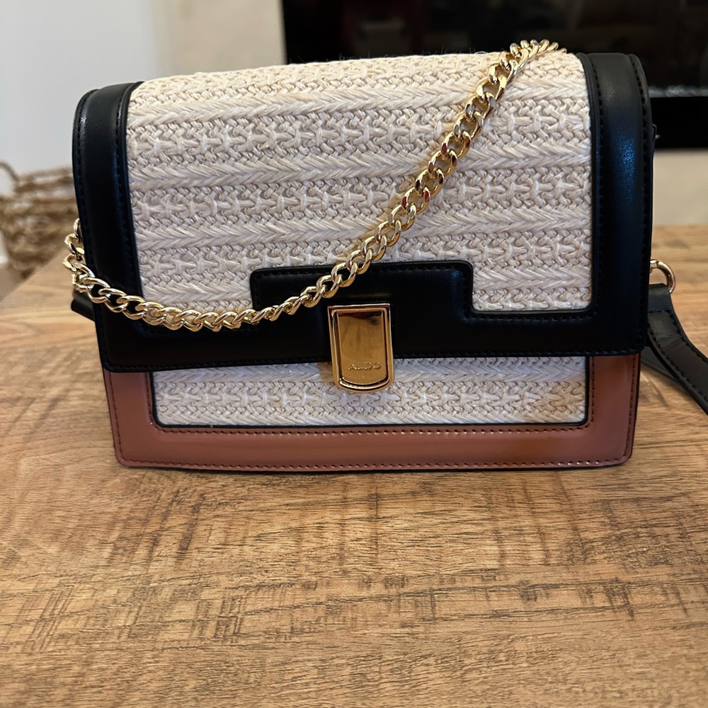Aldo Black, Cream, and Tan Crossbody Bag